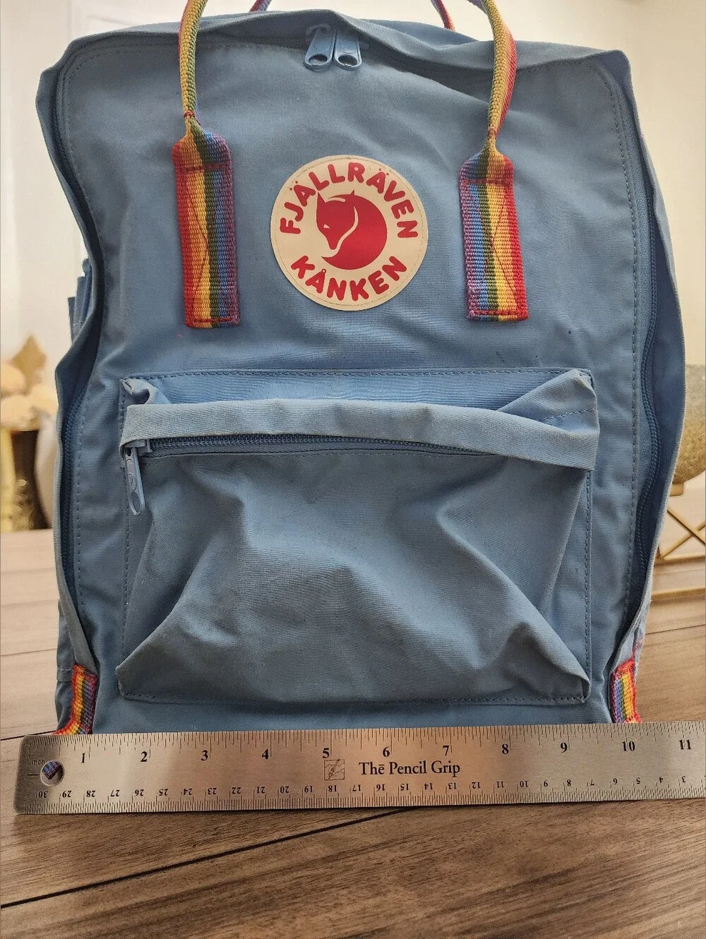 Classic Light Blue Backpack with Rainbow Accents